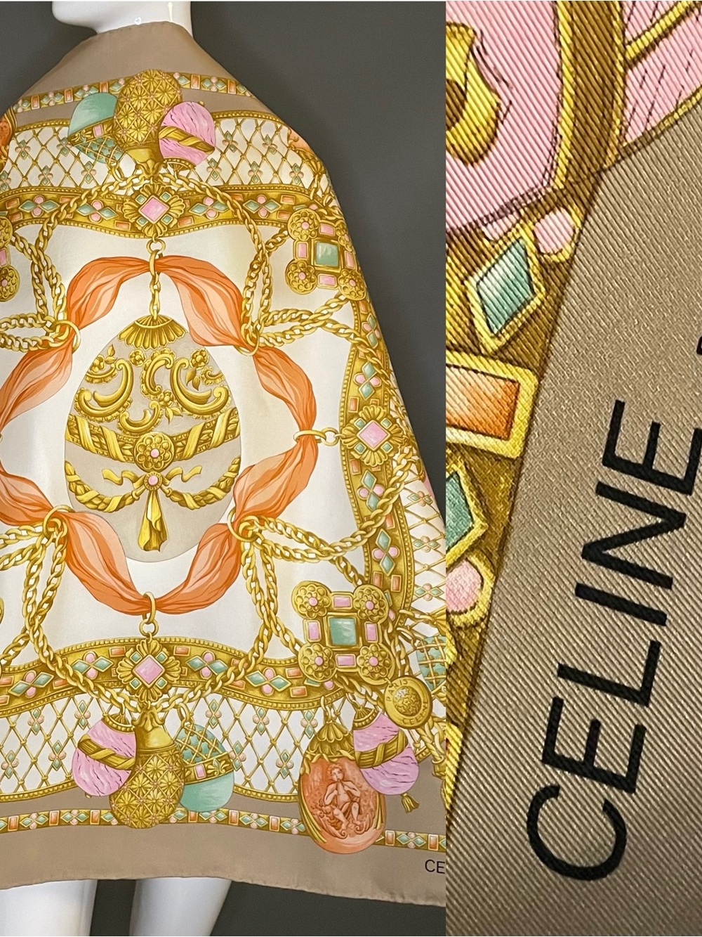 Stunner Celine Silk Scarf 34 In Sq Excellent Condition